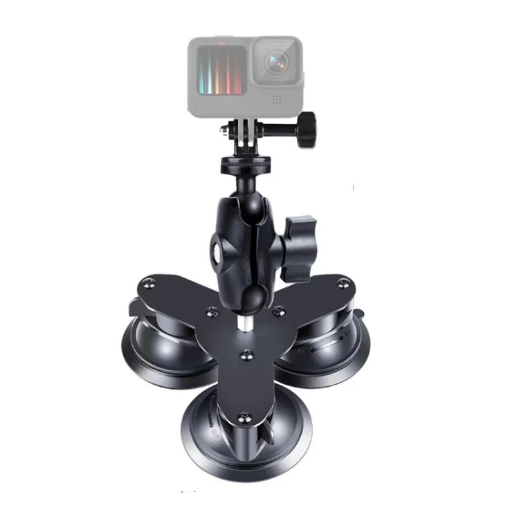 Triangle Suction Cup Mount Holder with Tripod Adapter & Screw & Phone Clamp & Anti-lost Silicone Net for for GoPro, Insta360, DJI and Other Action Cameras, Smartphones(Black)