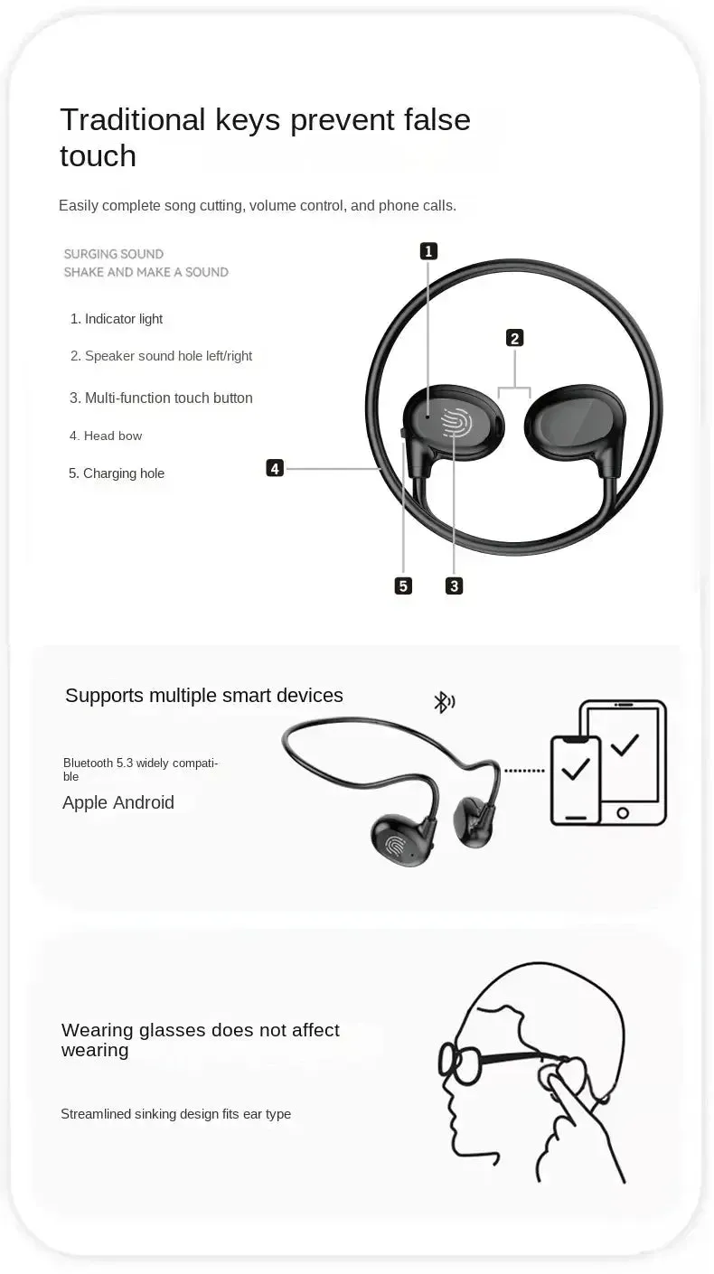 Xiaomi Bone Conduction Headphones Wireless Bluetooth 5.3 Waterproof Headset Stereo Over-Ear Sports Earphones Earbuds With Mic